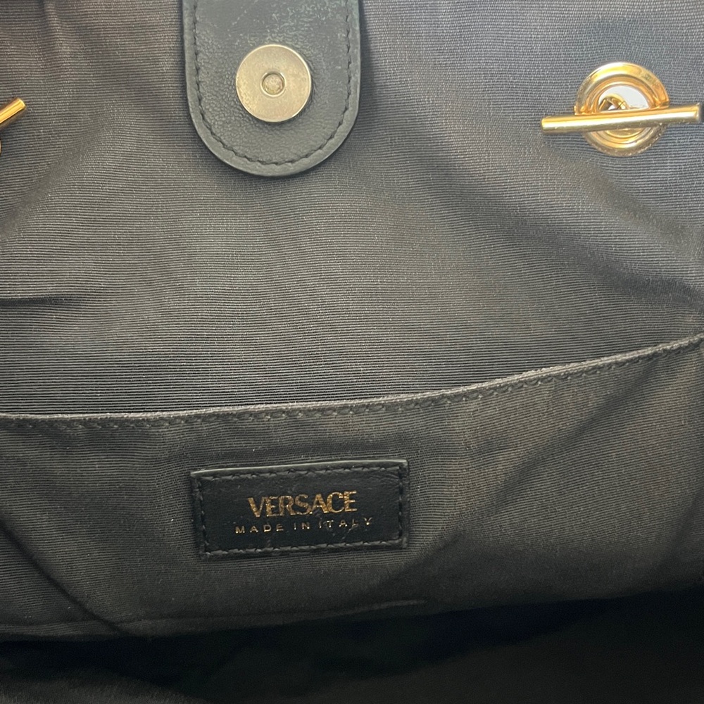 Versace Black Quilted Leather Medusa Shoulder Bag with Gold Chain Straps - Picture 8 of 12